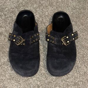 Isabel Marant Mirvin Black Suede Mules with Gold Studs